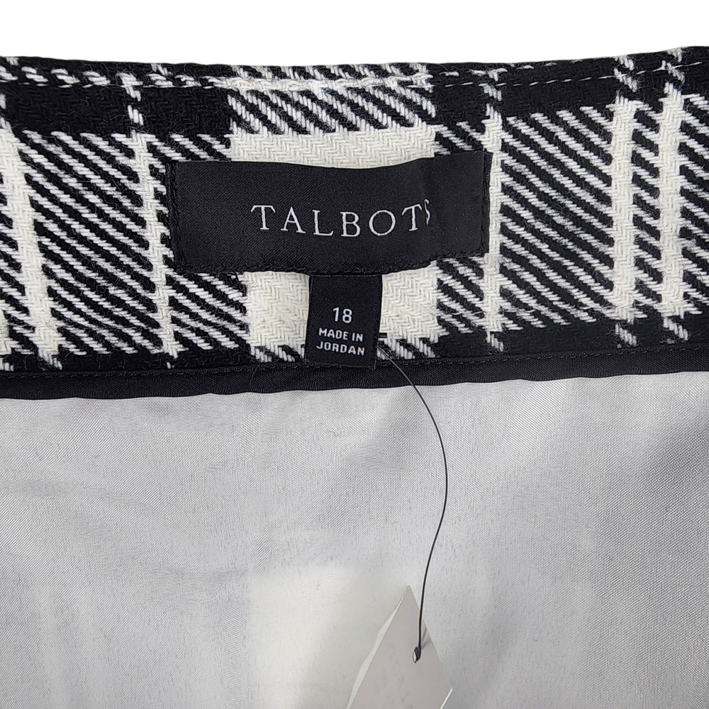 Talbots‎ Womens Ice Plaid Fringe A-Line Skirt Black White Wool Blend Size 18 - Picture 7 of 9